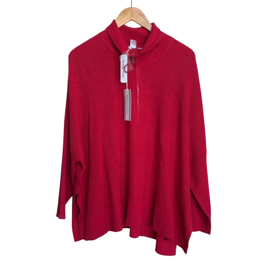 NWT Tommy Bahama Shimmer Bonita Zip Poncho Sweater L/XL Tango Red SW420964